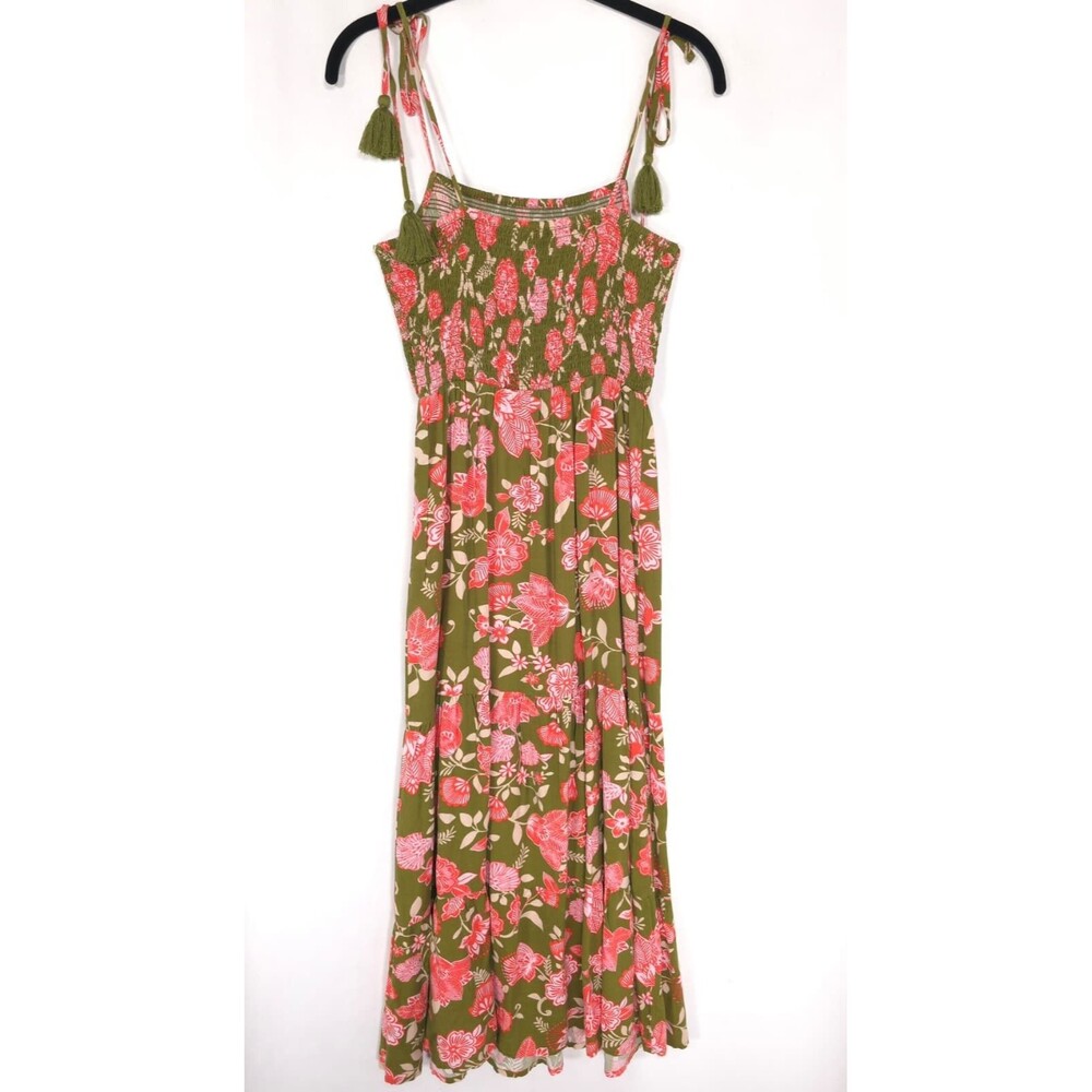 PATRONS OF PEACE Women New Maxi Dress XS Tropical Floral Smocked Tassel J2897F58 - Picture 6 of 11